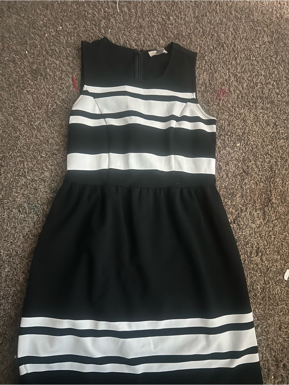 LOFT Black and White Striped Sleeveless Sheath Dress